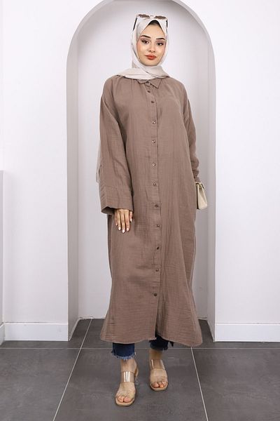 İmajButik Τουνίκ μουσελίνας με καφέ κουμπιά