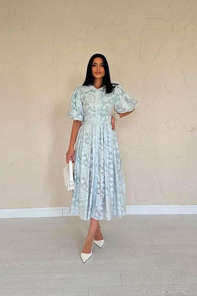 Butik Rochie cu mânecă cu balon cu curea mentă