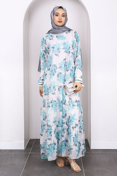 İmajButik Φόρεμα σιφόν με μοτίβο μέντας