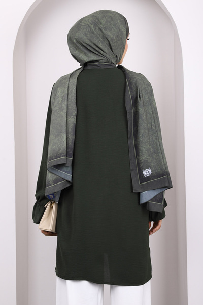 İmajButik Khaki Ruffled Front Ayrobin Tunic