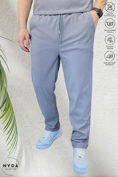 Nyda Collections Men's Corded Ottoman Fabric Seasonal Lycra Pocket Elastic Waist Lace-Up Trousers