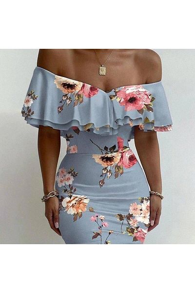 MODA ZERAFİNA Rochie creion cu detaliu volantă cu imprimeu floral Madonna pentru damă