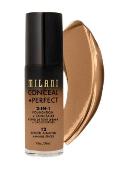 MILANI Conceal + Perfect 2‑in‑1 Foundation + Concealer 12 Spiced Almond Full Coverage,Long‑Wear,30ml