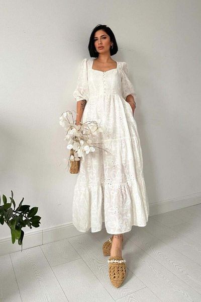 1001moda Rochie Brode cu nasturi albi