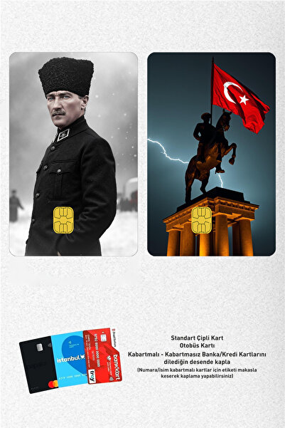 Huggy Craft Atatürk Kalpaklı ve Atlı 2'li Kart Kaplama Sticker, Çipli Banka/A...