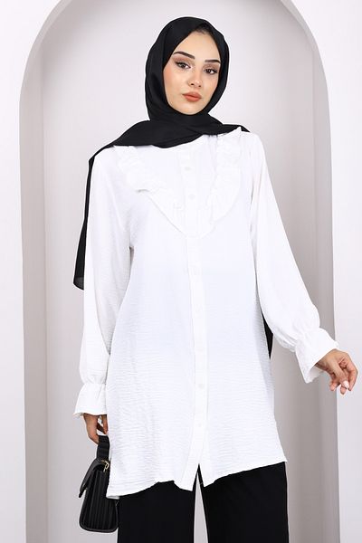 İmajButik Ecru μπροστινό βολάν Ayrobin τουνίκ