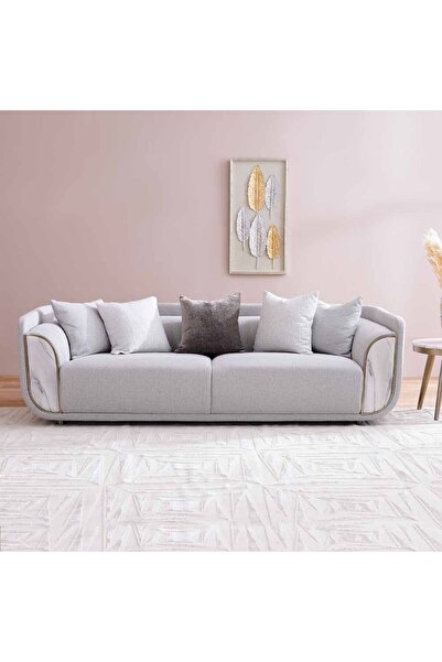 Danube Home Trident 3 Seater Fabric Sofa - Grey/Champagne L245xW100xH75cm