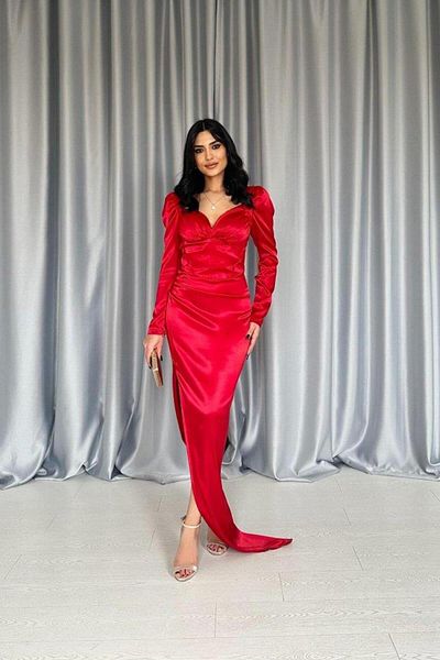 modamtn Red Bust Cup Slit Dress