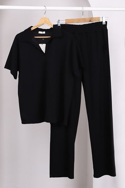 İmajButik Μαύρο κοντομάνικο παντελόνι Modal - Image Boutique