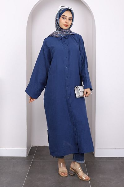 İmajButik Μουσελίνα με κουμπιά Navy Blue