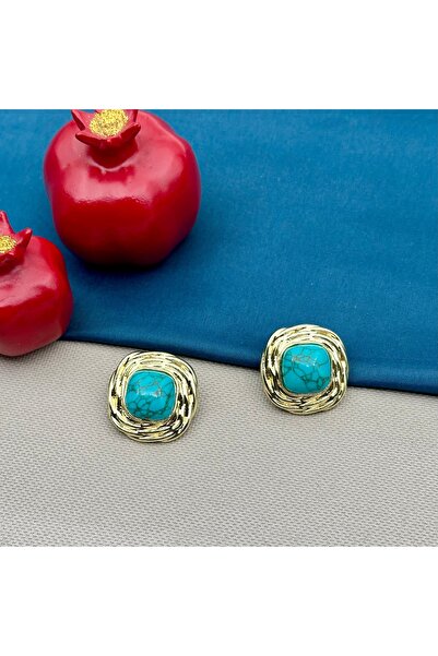 Opia Takı & Aksesuar Kadın Turkuaz Taşlı Gold Küpe