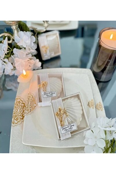 Genel Markalar 10 Adet Kraft Kutu İçerisinde Süslemeli İstiridye Mum, Düğün Nişan Söz Kına, Doğum Günü,Nikah Şekeri