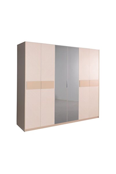 Danube Home Colleen 6 Door Wardrobe W/ 2 Mirrors -Beige L243.7xW61.3xH220cm