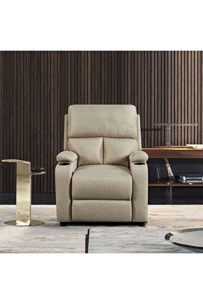 Danube Home Mystic 1 Seater Fabric Pushback Recliner with Cup Holder - Khaki L83xW93xH103cm