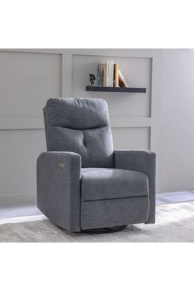 Danube Home Desi 1 Seater Electric Fabric Recliner with Swivel and Rocker - Grey L76xW90xH104cm