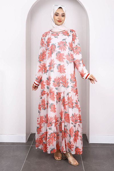 İmajButik Φόρεμα σιφόν με μοτίβο λουλουδιών ρόδας