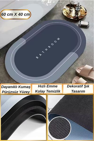 Hane Dostu 60 cm Durable Nappo Leather Surface |   Non-Slip Rubber Base Super Absorbent Bath Mat