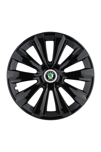 Autohelix MSA Set de 4 capace pentru roți, compatibile cu jante R14, pentru Skoda, model delta negru