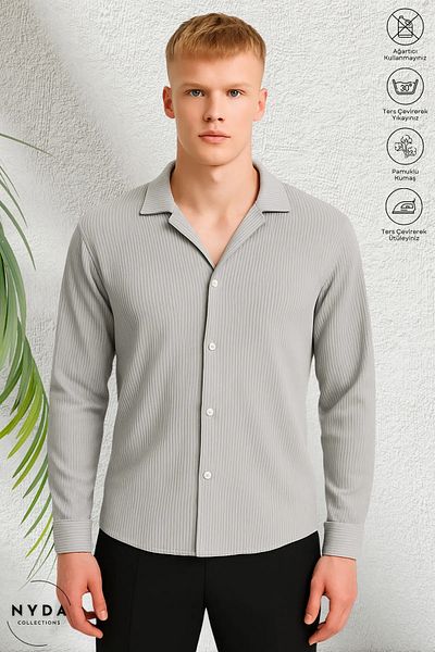 Nyda Collections Ανδρικό Οθωμανικό ύφασμα Lycra Εποχιακό μακρυμάνικο πουκάμισο