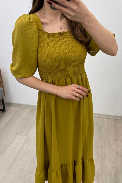 Nazline Kadın Gipeli Kısa Kol Uzun Elbise