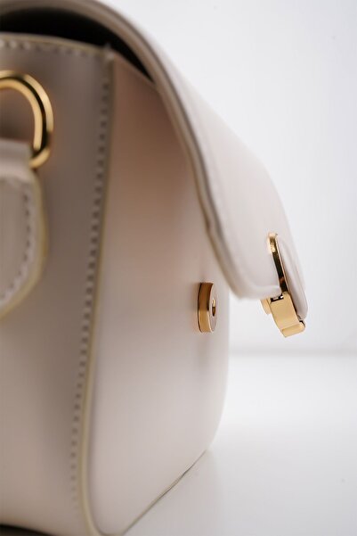 Cochines Women's Cream Lock Detailed Bag Long Strap Cross Hand and Shoulder Bag