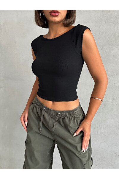 The Base Жіночий чорний трикотажний топ з кайдановим коміром