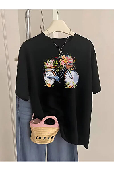 İSMTEXS تي شيرت من القطن الممشط مطبوع عليه تصميم دراجة هوائية بأكمام قصيرة لل...