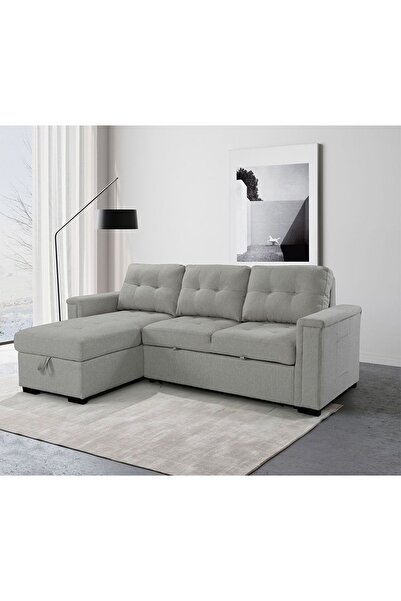 Danube Home Ramiro Reversible Corner Fabric Sofa Bed - Light Grey L232xW87/154xH92cm