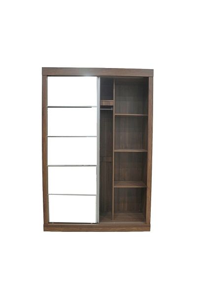Danube Home Supreme 2Door Compact Sliding Door Wardrobe W/Mirrors-Light Walnut L140xW57.5xH210cm