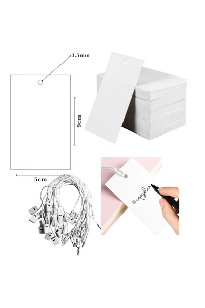 Copyder Drawstring Perforated Cardboard Price Brand Tag White 5X9 cm 500 Pieces