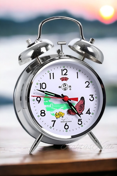 pialbatro Nostaljik Kurmalı Tavuklu Guguklu Metal Masa Saati | Mekanik Alarmlı Çalar Saat