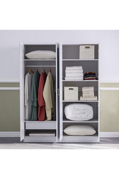 Danube Home Notis 4 Door Wardrobe with Drawer & Mirror - Gloss White L154.5xW56xH200cm