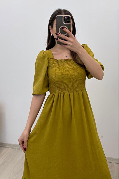 Nazline Kadın Gipeli Kısa Kol Uzun Elbise