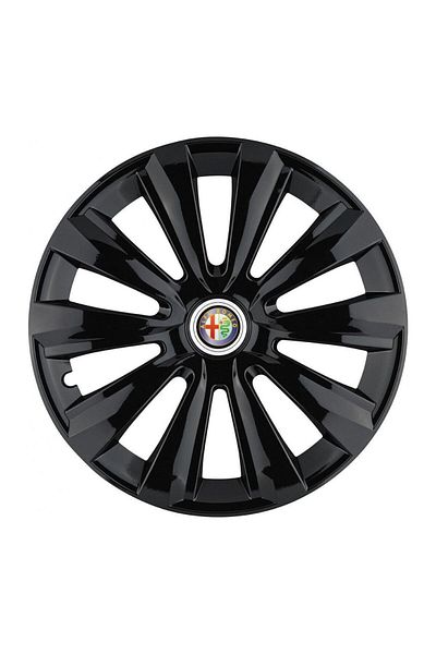 Autohelix MSA Set de 4 capace pentru roți, compatibile cu jante R14, pentru Alfa Romeo, model delta negru