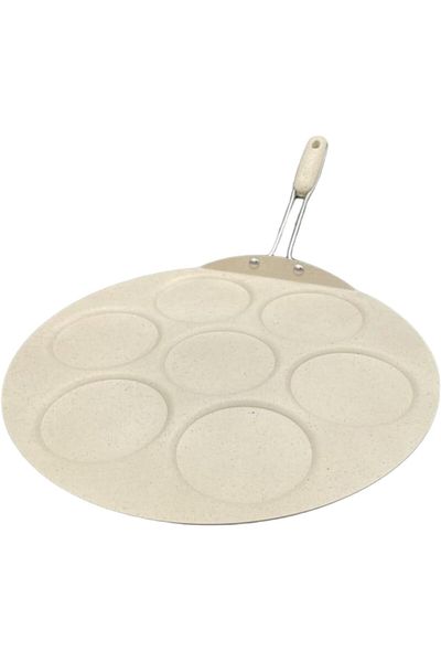 drobina Long Handle Pancake Pan | Turkish Granite Crepe Pan | Non-Stick | Cream Color
