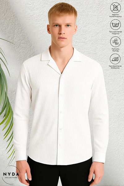 Nyda Collections Men's Corded Ottoman Fabric Lycra Seasonal Long Sleeve Shirt