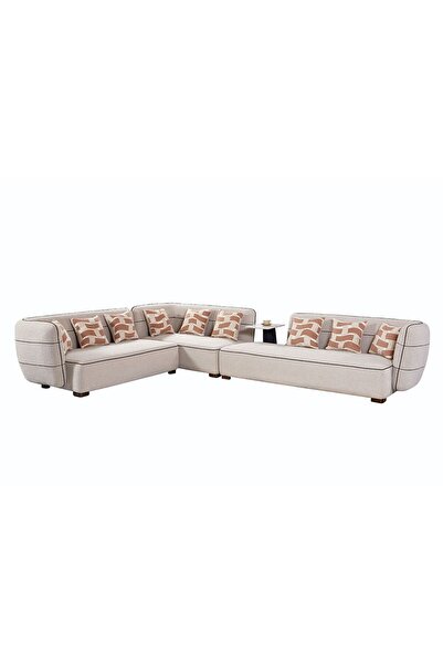 Danube Home Mikhail 7 Seater Sectional Fabric Corner Sofa with Table - Beige L370xW276xH76cm