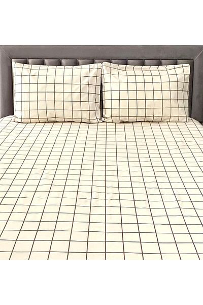 Arma Concept Double Ranforce Fabric Checkered Pattern Fitted Elastic Sheet & 2 Pillowcases
