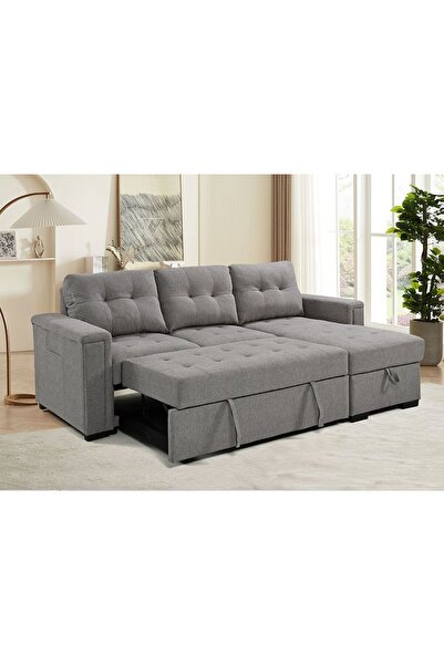 Danube Home Ramiro Reversible Corner Fabric Sofa Bed - Warm Grey L232xW87/154xH92cm