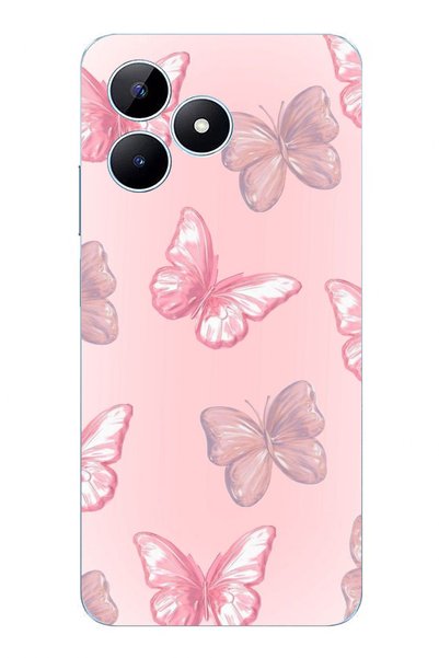 TechTree Realme Note 50 Compatible Pink Butterflies Transparent Silicone Case