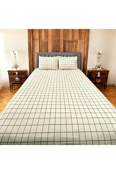 Arma Concept Double Ranforce Fabric Checkered Pattern Fitted Elastic Sheet & 2 Pillowcases