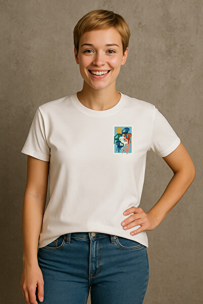 wolka تي شيرت نسائي أبيض مطبوع عليه كرسي بلاستيكي ما بعد الحداثة مصنوع من الق...