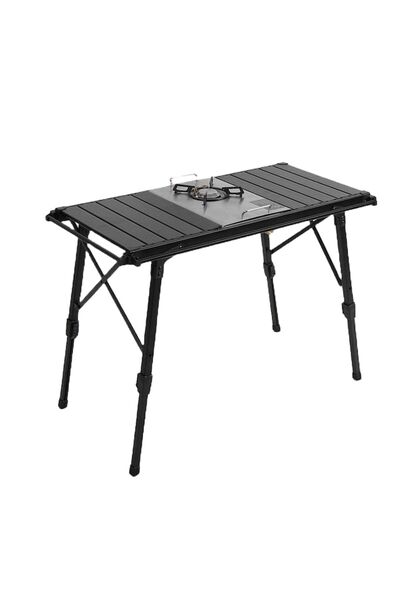 Outdoor Pro Masă de camping pliabilă portabilă cu înălțime reglabilă, Outdoor Pro, masă de picnic cu stație de grătar, neagră