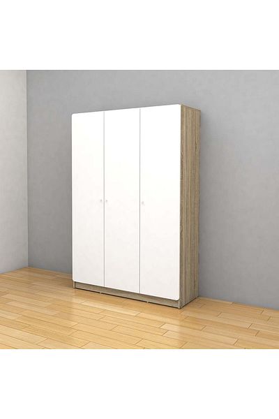 Danube Home Kinder 3 Door Wardrobe - White/Sonoma Oak L120xW45xH180cm