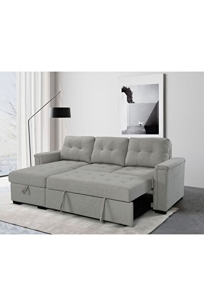 Danube Home Ramiro Reversible Corner Fabric Sofa Bed - Light Grey L232xW87/154xH92cm