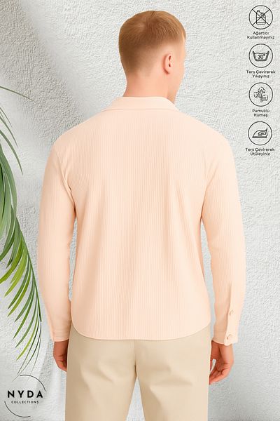 Nyda Collections Men's Corded Ottoman Fabric Lycra Seasonal Long Sleeve Shirt