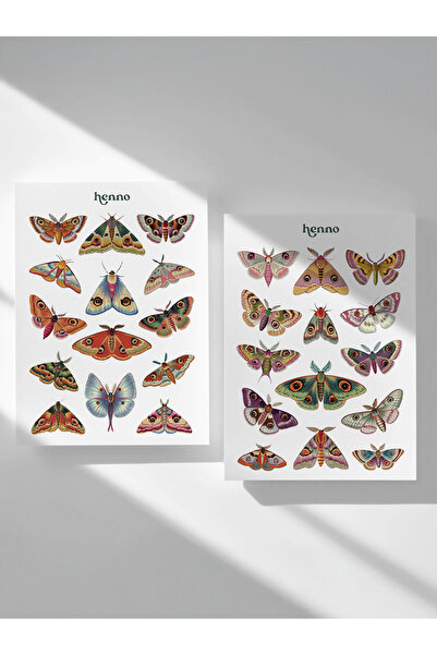 Henno Vintage Kelebek Temalı 2'li Sticker Seti (A6 10,5x14,8 cm) | Ajanda, De...