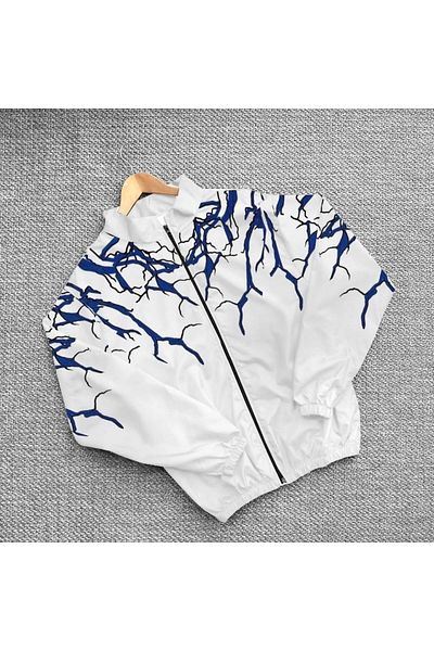 SuQ Men's parachute fabric digital printed windbreaker - white