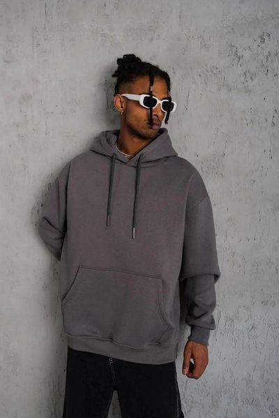 SuQ Men's Plain Hooded Sweat - Gray