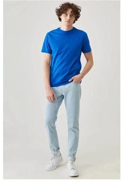 SuQ Men's 24/1 Plain a Quality Oversize T-Shirt - Blue